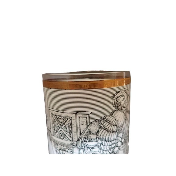 Vintage Cera 2 Camelot Gold Black White Knights and Horses Old Fashion Tumbler - Picture 5 of 9